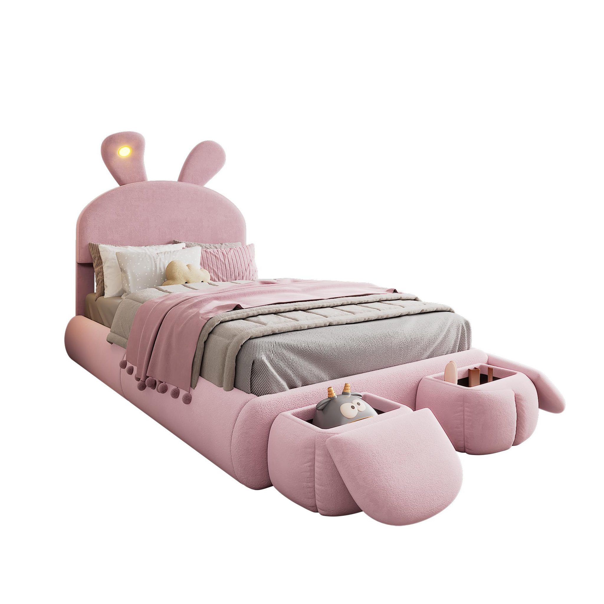 MERAX Lit avec rangement rembourré 90x200cm. Coloris disponibles : Blanc, Rose