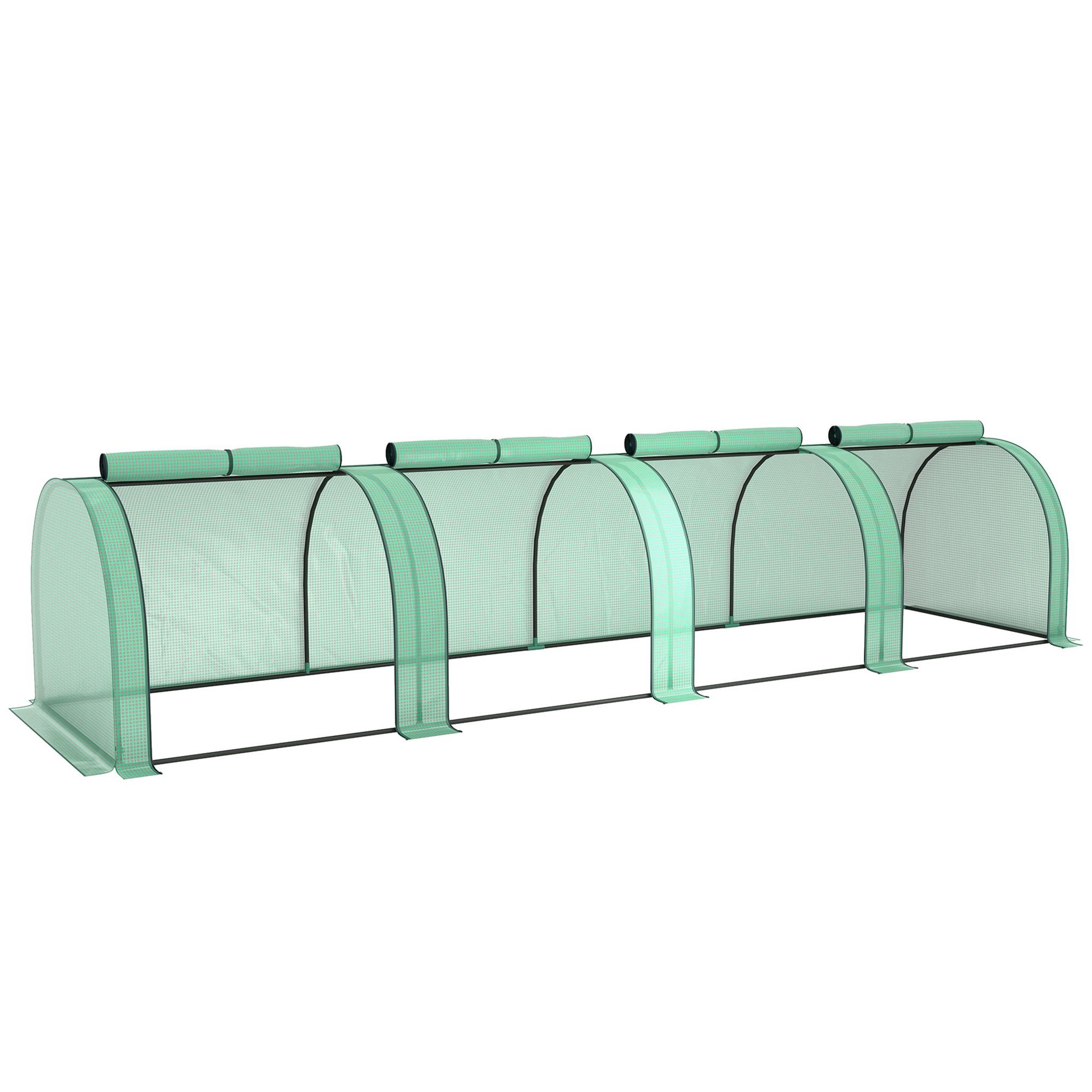 OUTSUNNY Mini serre de jardin mini serre à tomates 4 x 1 x 0,8 m 4 portes zippées acier PE haute densité 140 g/m² vert