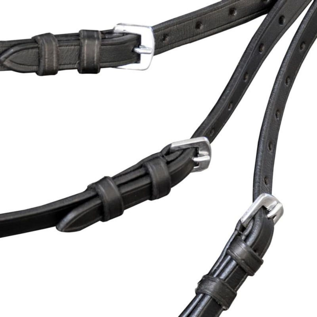 VIDAXL Bride Flash avec rênes et embout d épi noir en cuir