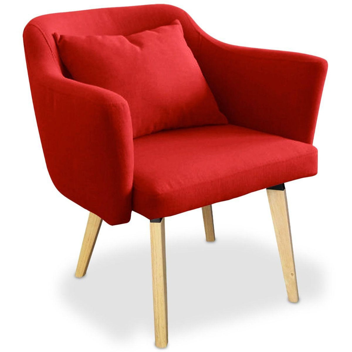 Paris Prix Fauteuil Scandinave en Tissu  Delante  67cm Rouge