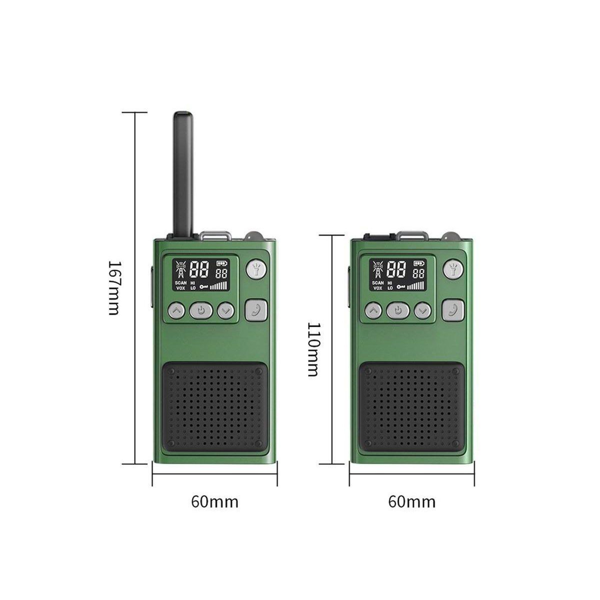 Voir la diapositive 2 : 1001JOUETS Talkie-Walkies Enfant - Portée 5 km, VOX, Écran LCD, Lampe Torche - Beige et Vert - Lot de 2