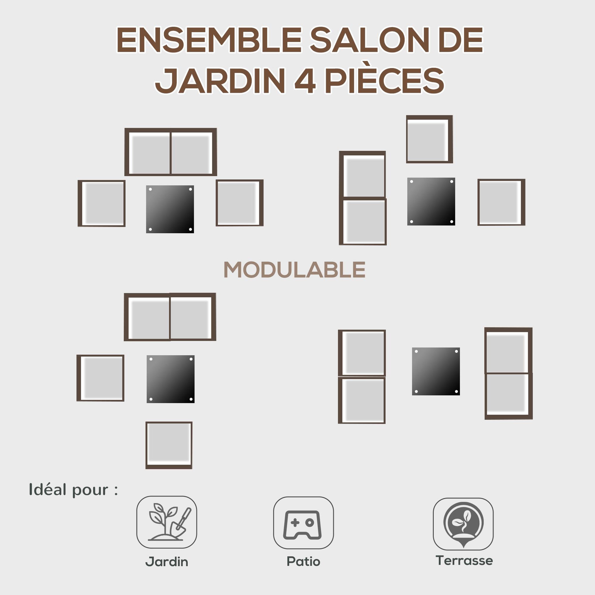 Voir la diapositive 6 : OUTSUNNY Ensemble salon de jardin 4 places 4 pièces design style yachting coussins déhoussables inclus table basse métal époxy résine tressée anthracite