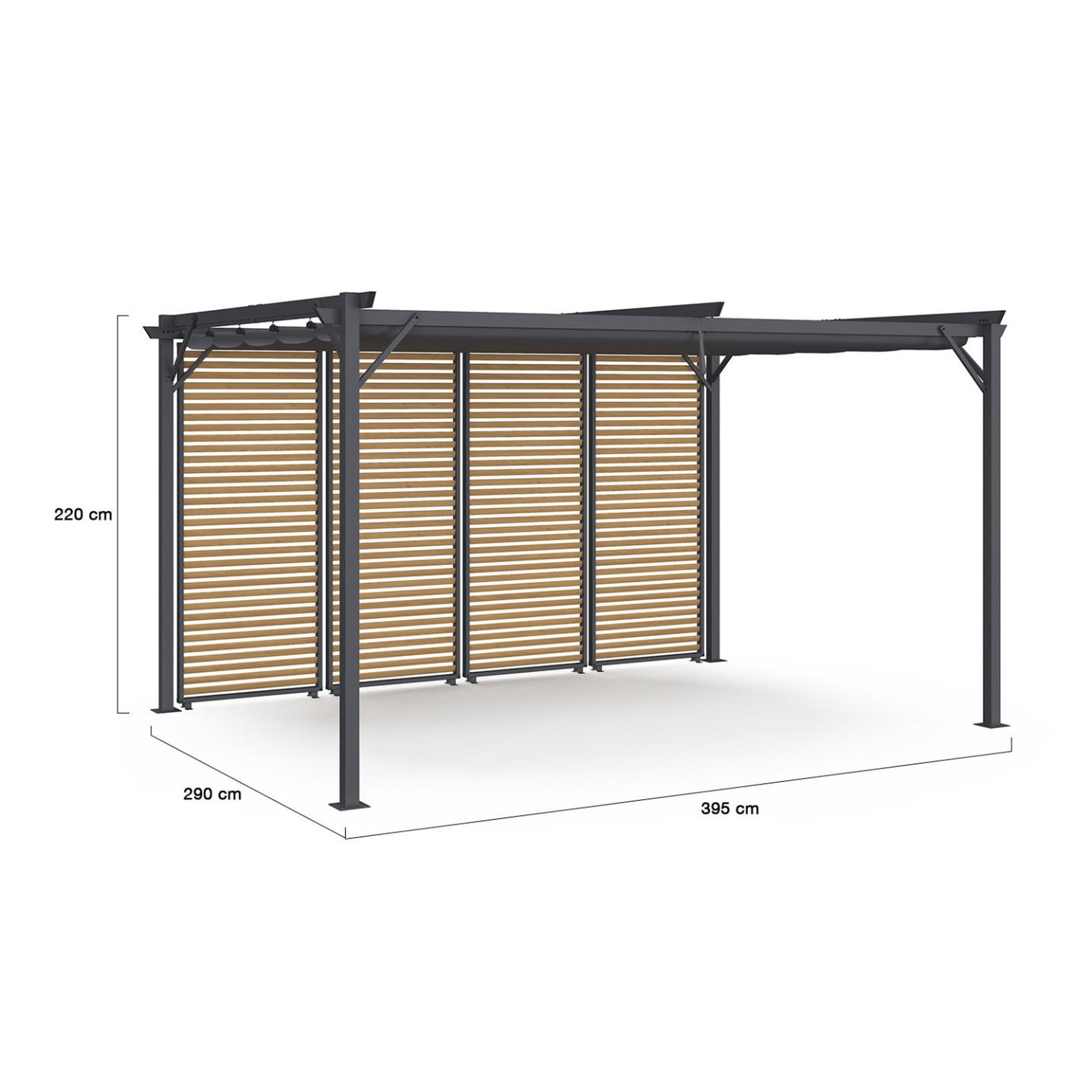 Voir la diapositive 6 : ID MARKET Pergola édition collector persiennes horizontales effet bois et toit rétractable 3x4m 4 pans modulables gris anthracite