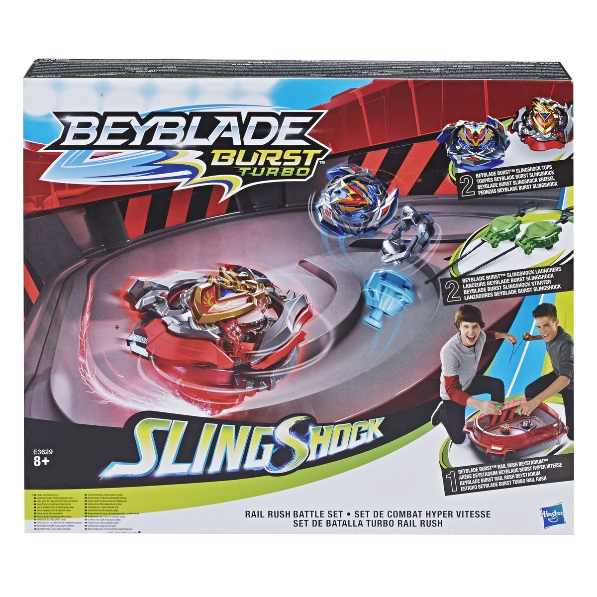 HASBRO Set de combat hyper vitesse Slingshock arène + 2 toupies - Beyblade Burst Turbo