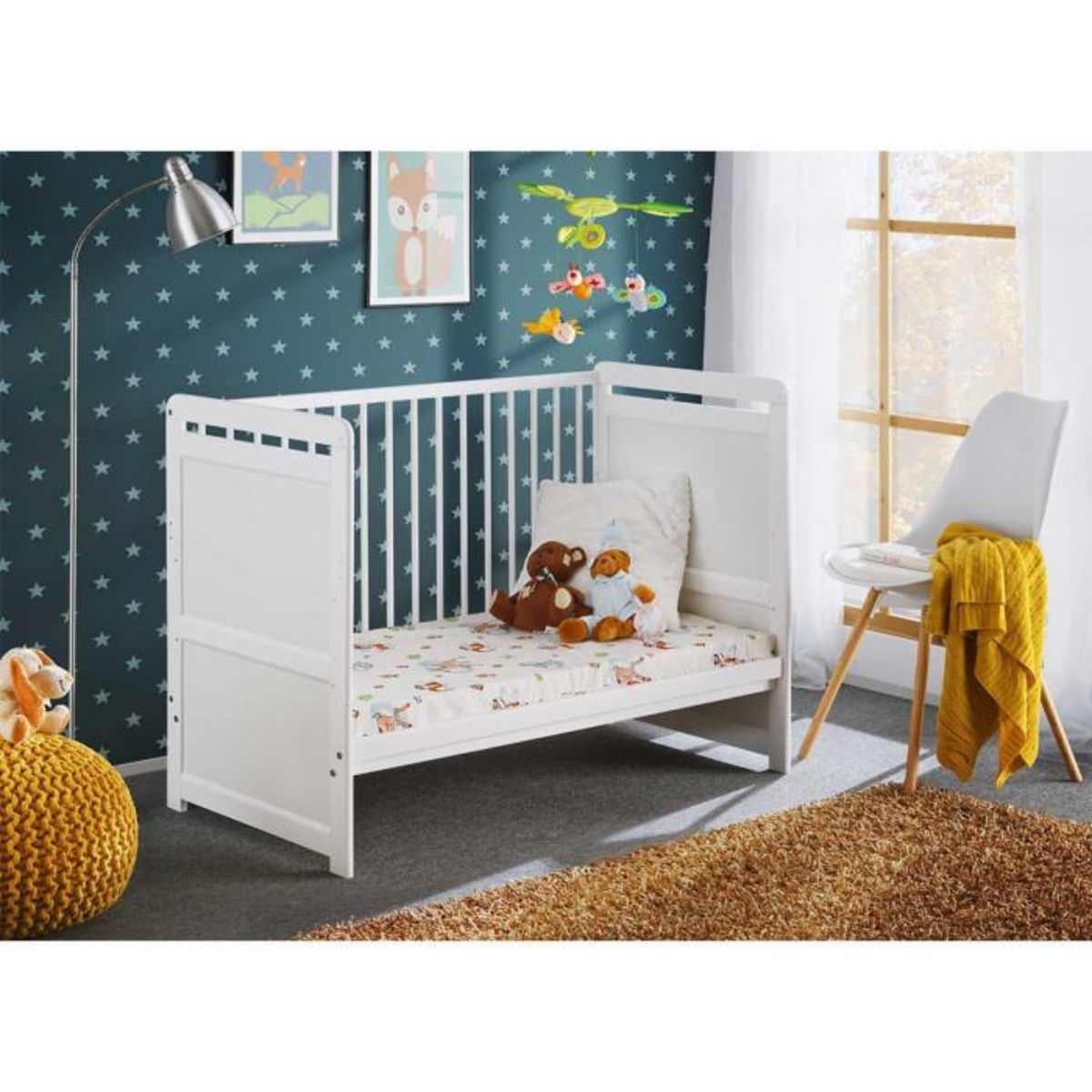 Paris Prix Lit Bébé & Matelas  Tymek  124cm Blanc