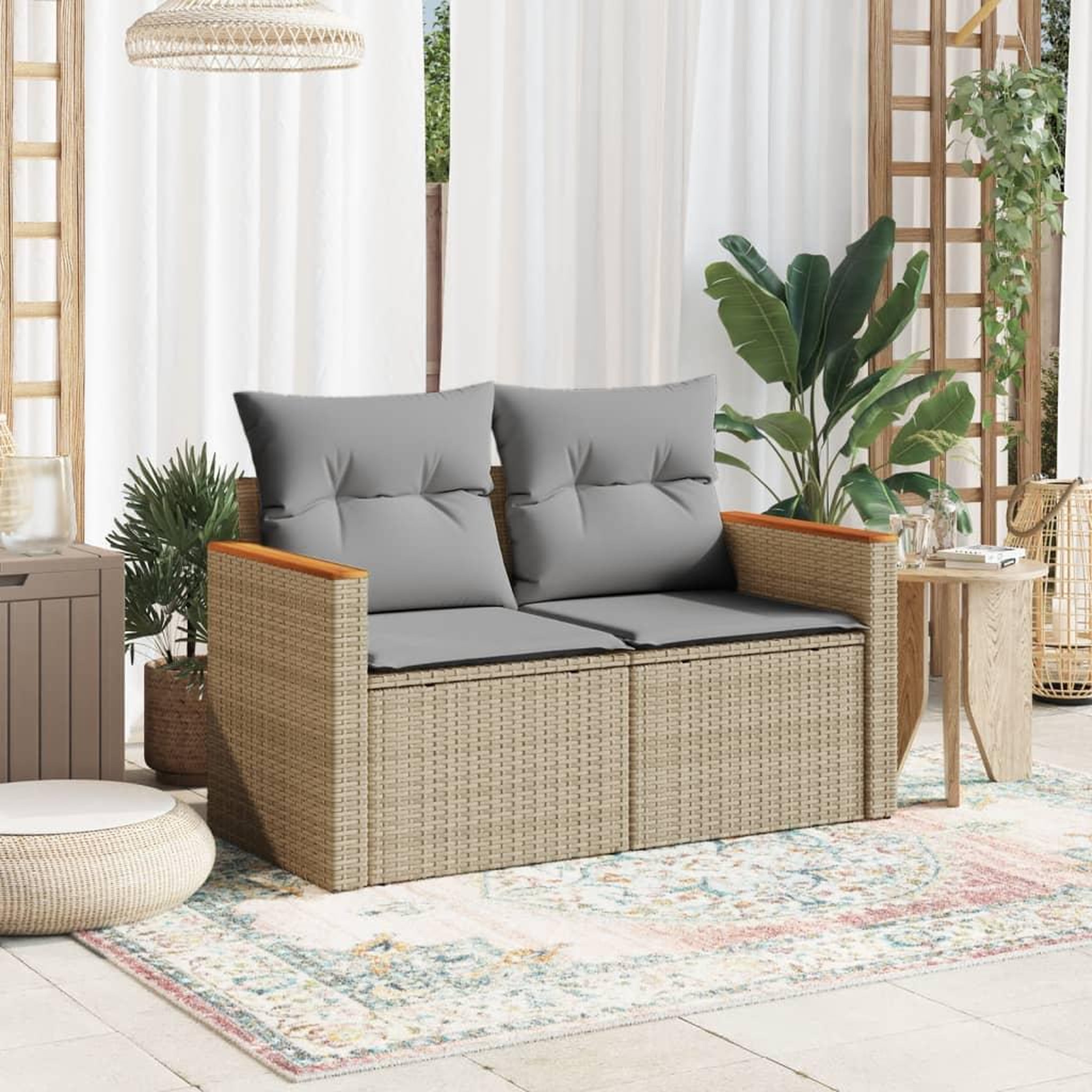 Voir la diapositive 3 : VIDAXL Canape de jardin avec coussins 2 places beige resine tressee