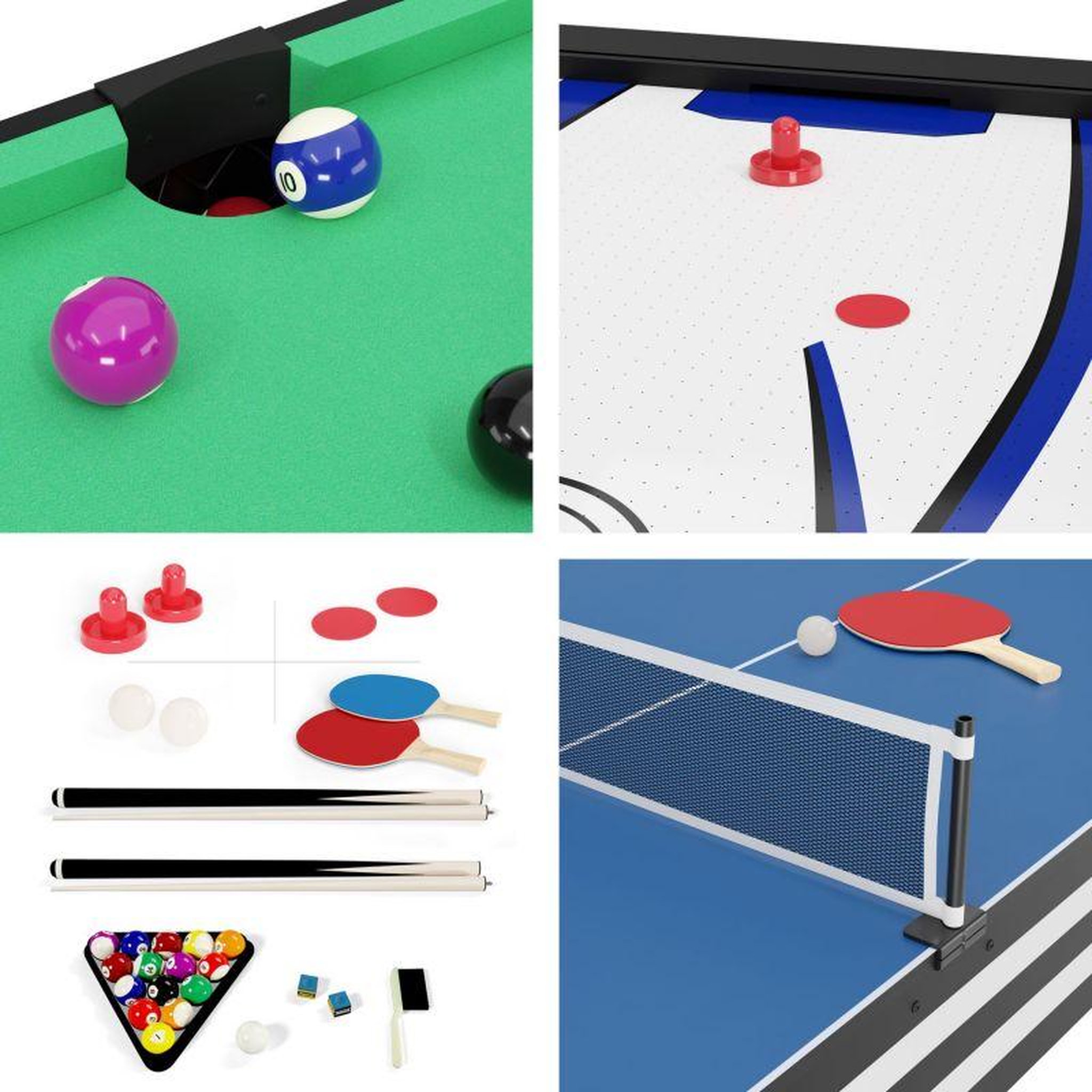 Voir la diapositive 6 : SOKKER Table multi jeux 4 en 1 GLADIATEUR Air Hockey, Billard, Ping Pong, Plateau - avec Accessoires