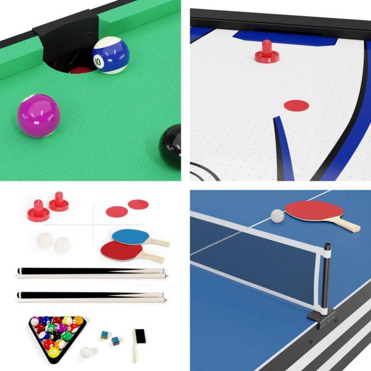 SOKKER Table multi jeux 4 en 1 GLADIATEUR Air Hockey, Billard, Ping Pong, Plateau - avec Accessoires