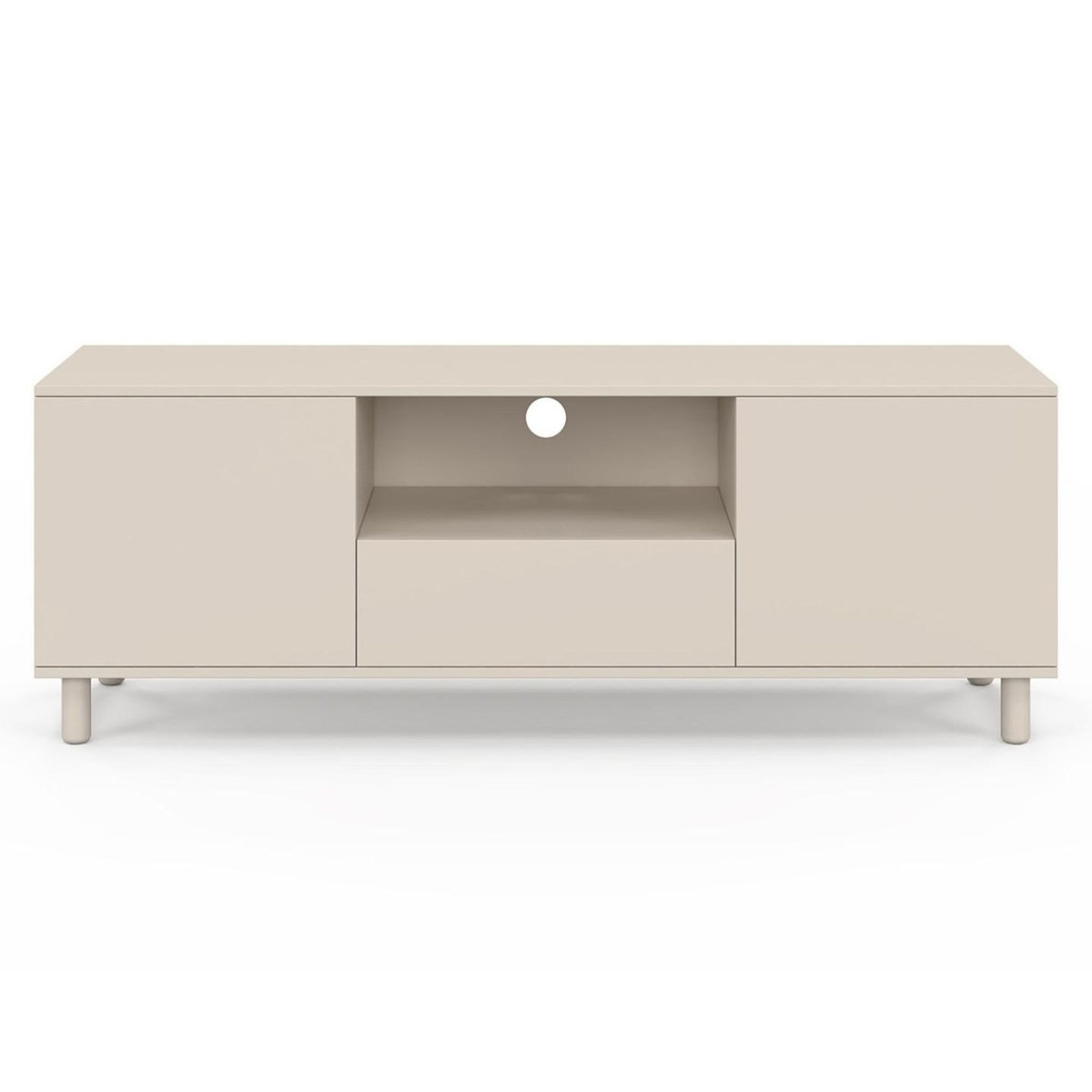 ID MARKET Meuble TV 140 cm BERTILLE 3 portes bois beige