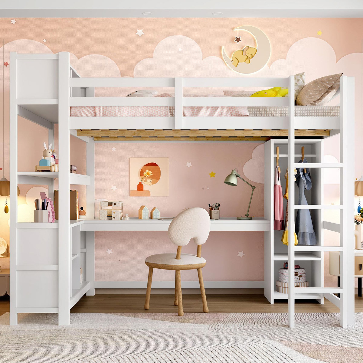 MERAX Lit combiné enfant 140x200 cm coloris blanc pin