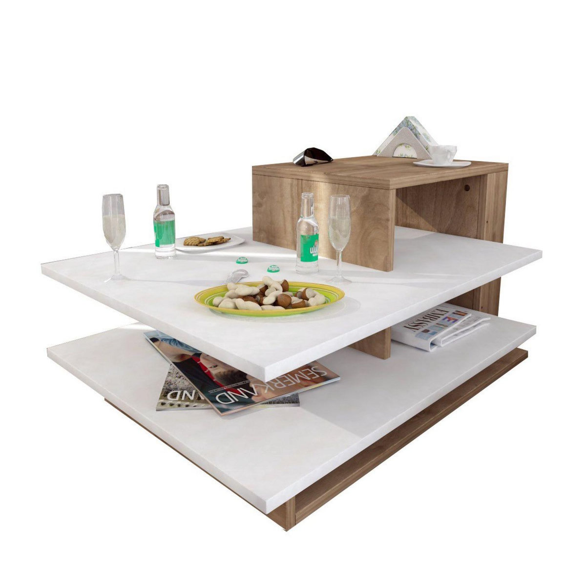 TOILINUX Table basse design scandinave Venüs - L. 85 x H. 43 cm - Marron noix