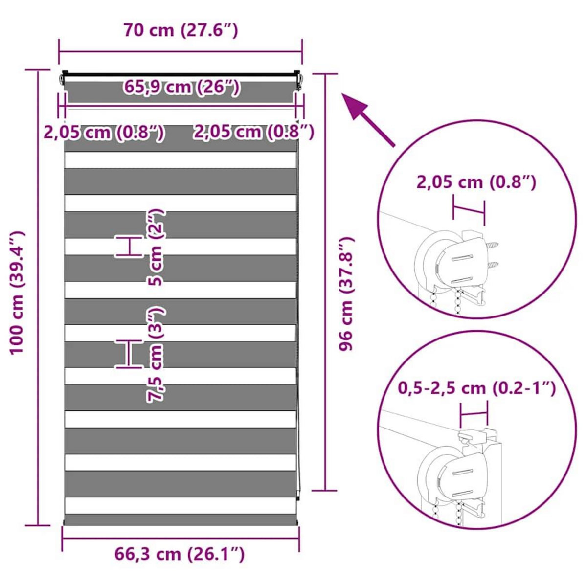 VIDAXL Store zebre beige marbre largeur du tissu 65,9 cm polyester