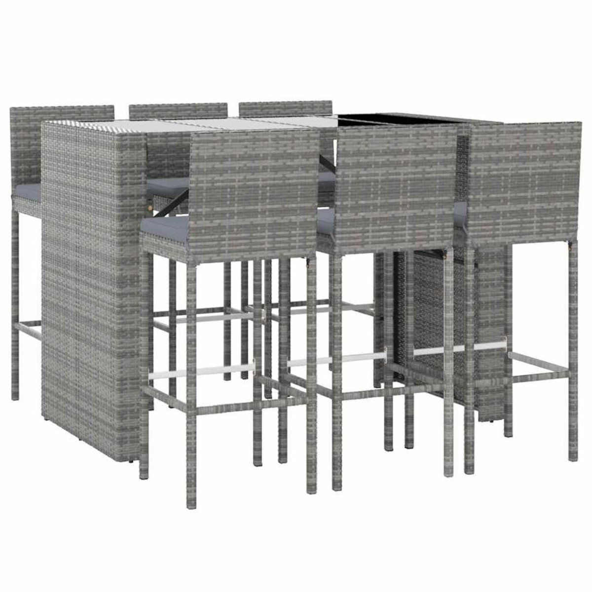 VIDAXL Ensemble de bar de jardin 7 pcs avec coussins gris poly rotin