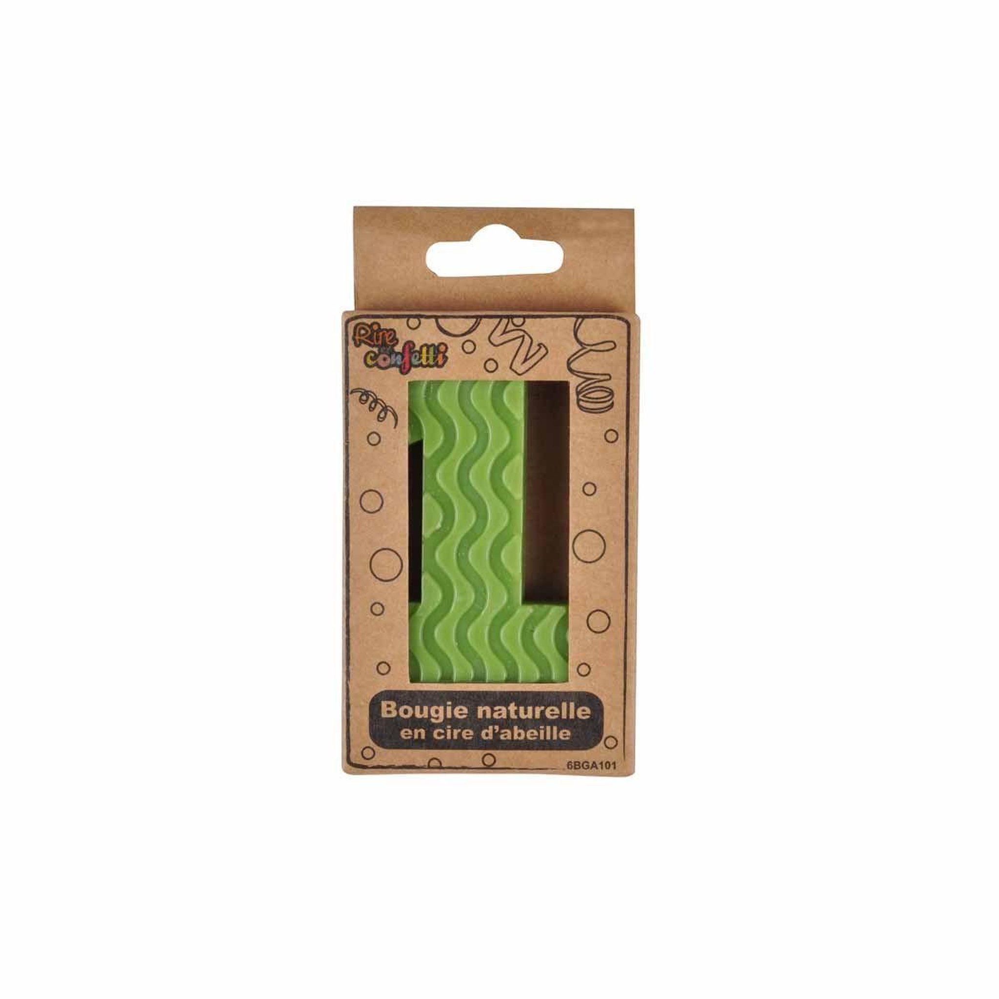 Voir la diapositive 2 : HOMEA Bougie d'Anniversaire en Cire d'Abeille  Chiffre 1  8cm Vert