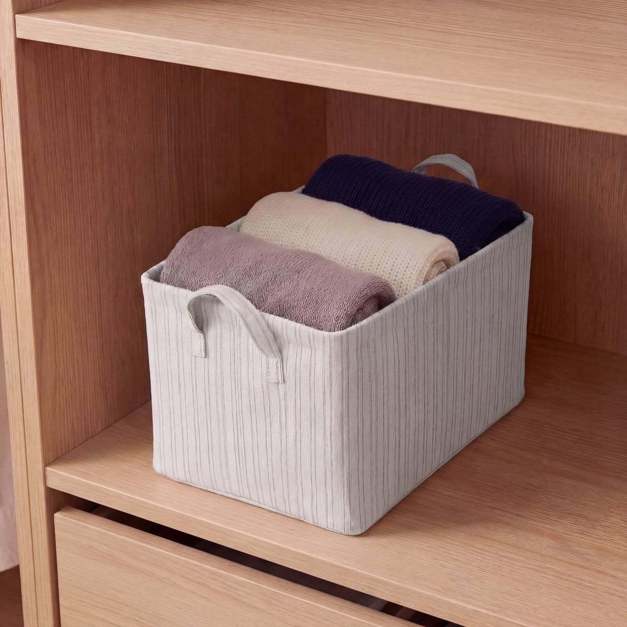 Voir la diapositive 4 : FIVE Panier de Rangement Pliable  Silnéa  40cm Beige Lin
