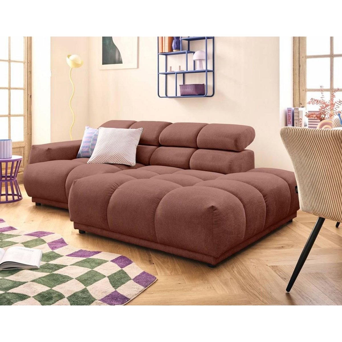 LISA DESIGN Matera - canapé d'angle droit 3 places avec têtières réglables en tissu texturé