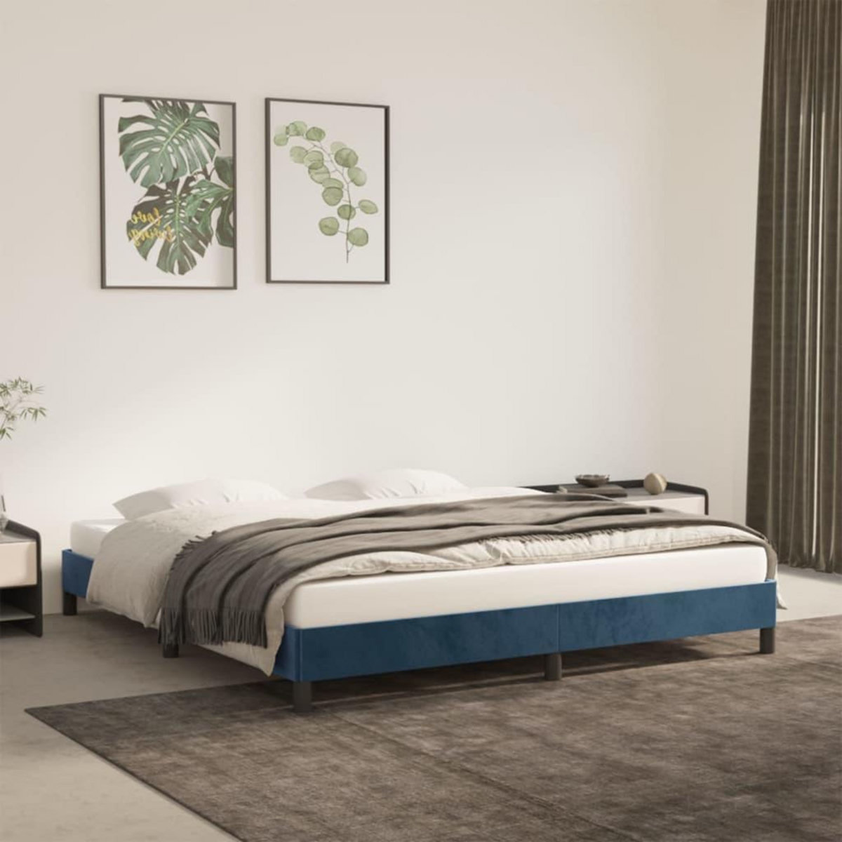 VIDAXL Cadre de lit sans matelas bleu fonce 160x200 cm velours
