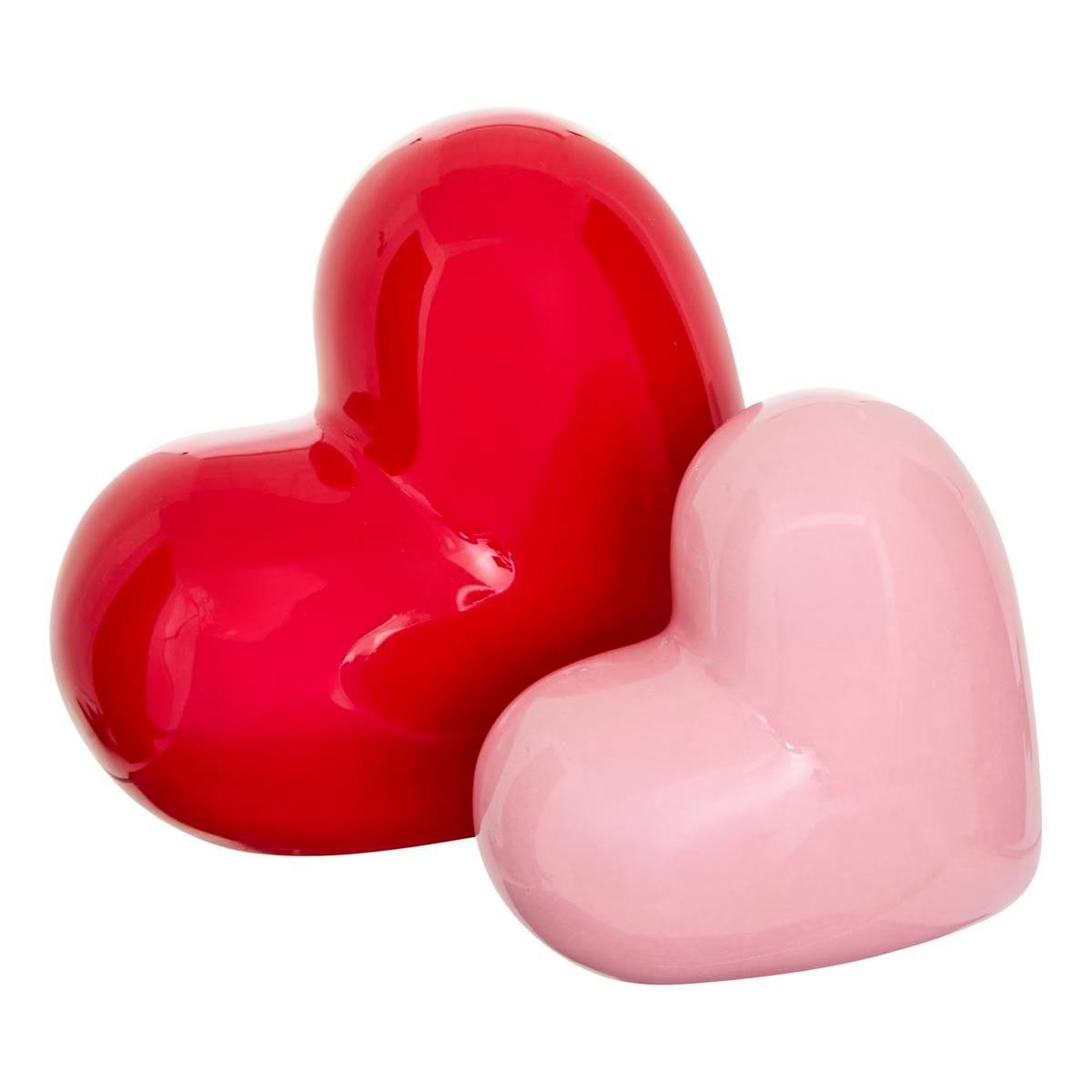 ATMOSPHERA Lot de 2 cœurs déco en céramique  love  14cm rouge & rose