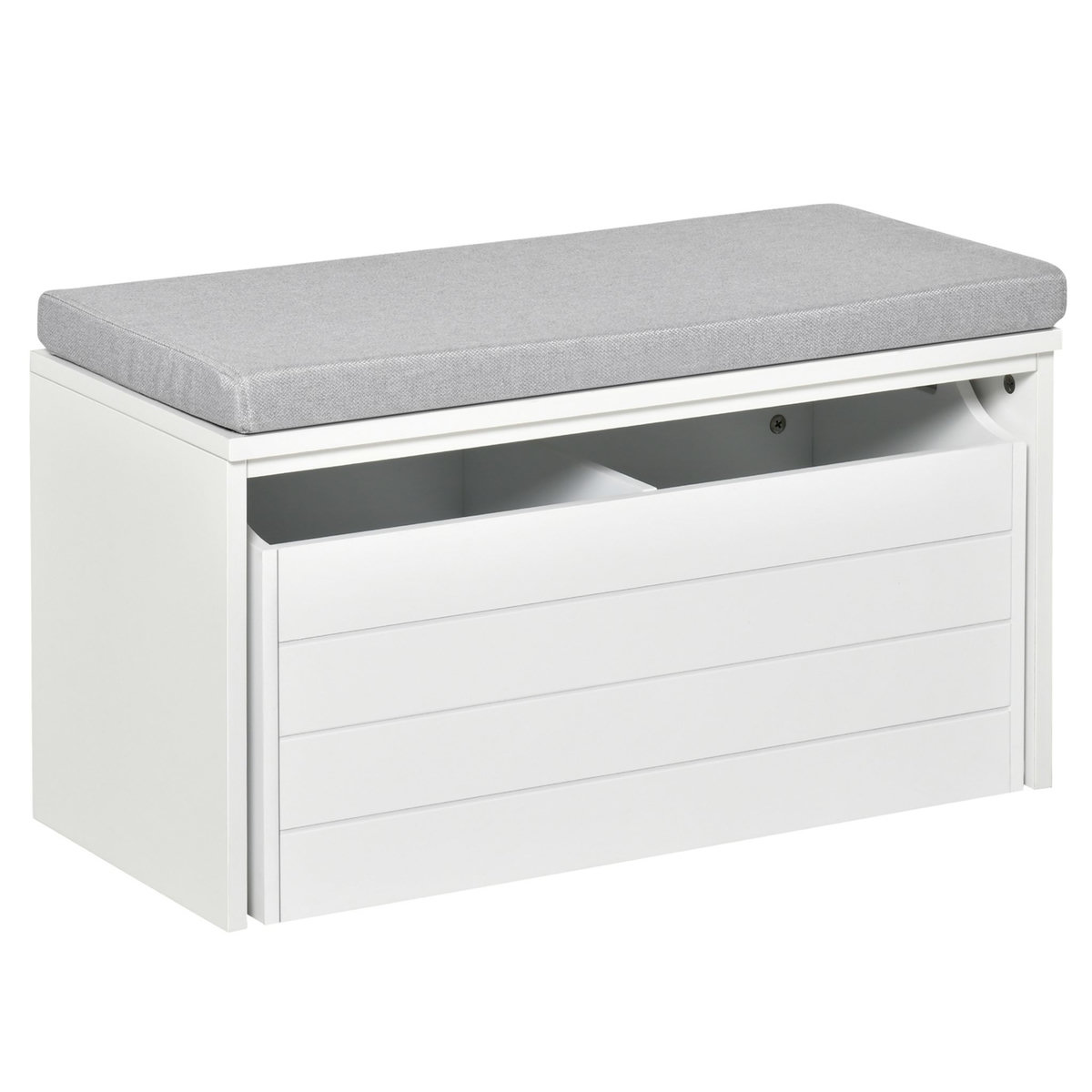 HOMCOM Banc de rangement avec coussin gris - meuble à chaussures - banc à chaussures avec grand tiroir double compartiment - MDF blanc