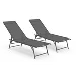 ID MARKET Lot de 2 transats de jardin inclinables KAILUA en acier gris anthracite et toile grise