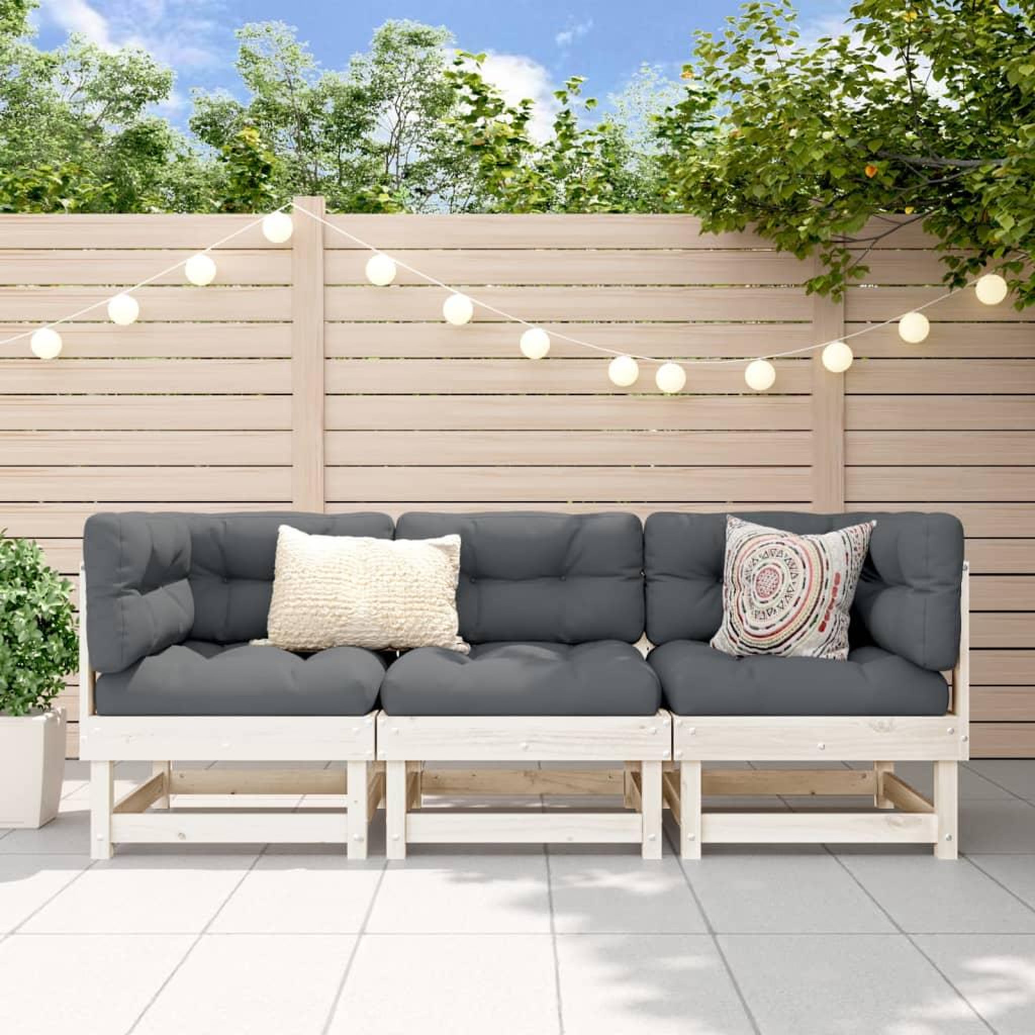 VIDAXL Salon de jardin 3 pcs blanc bois massif de pin