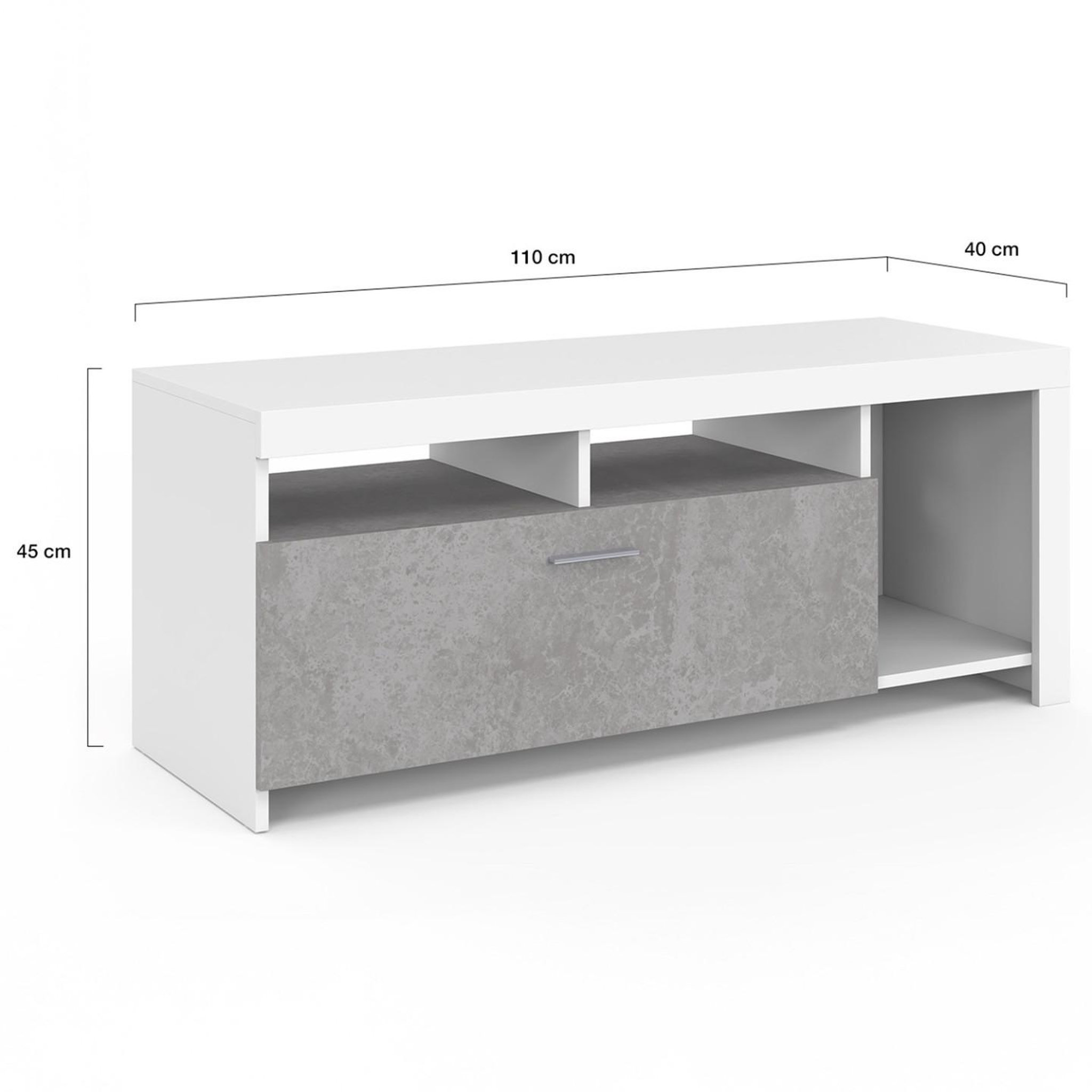 Voir la diapositive 5 : ID MARKET Meuble tv 110 cm malo blanc et placard effet béton
