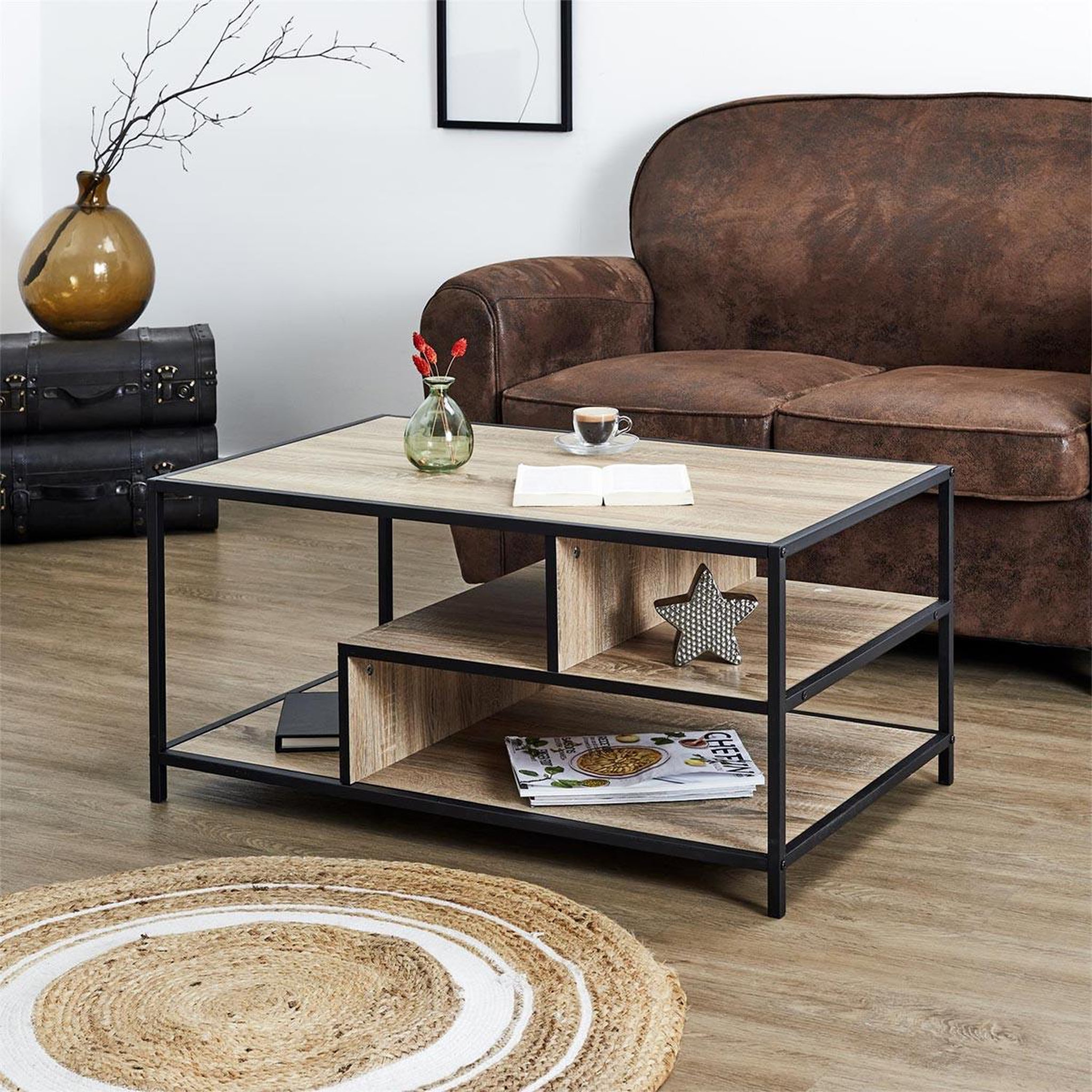 Voir la diapositive 4 : The Home Deco Factory Table basse design  edison  90cm marron & noir