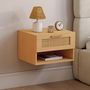 Voir la diapositive 2 : ID MARKET Lot de 2 tables de chevet murales ROBERT 1 tiroir avec niche effet naturel cannage et bois