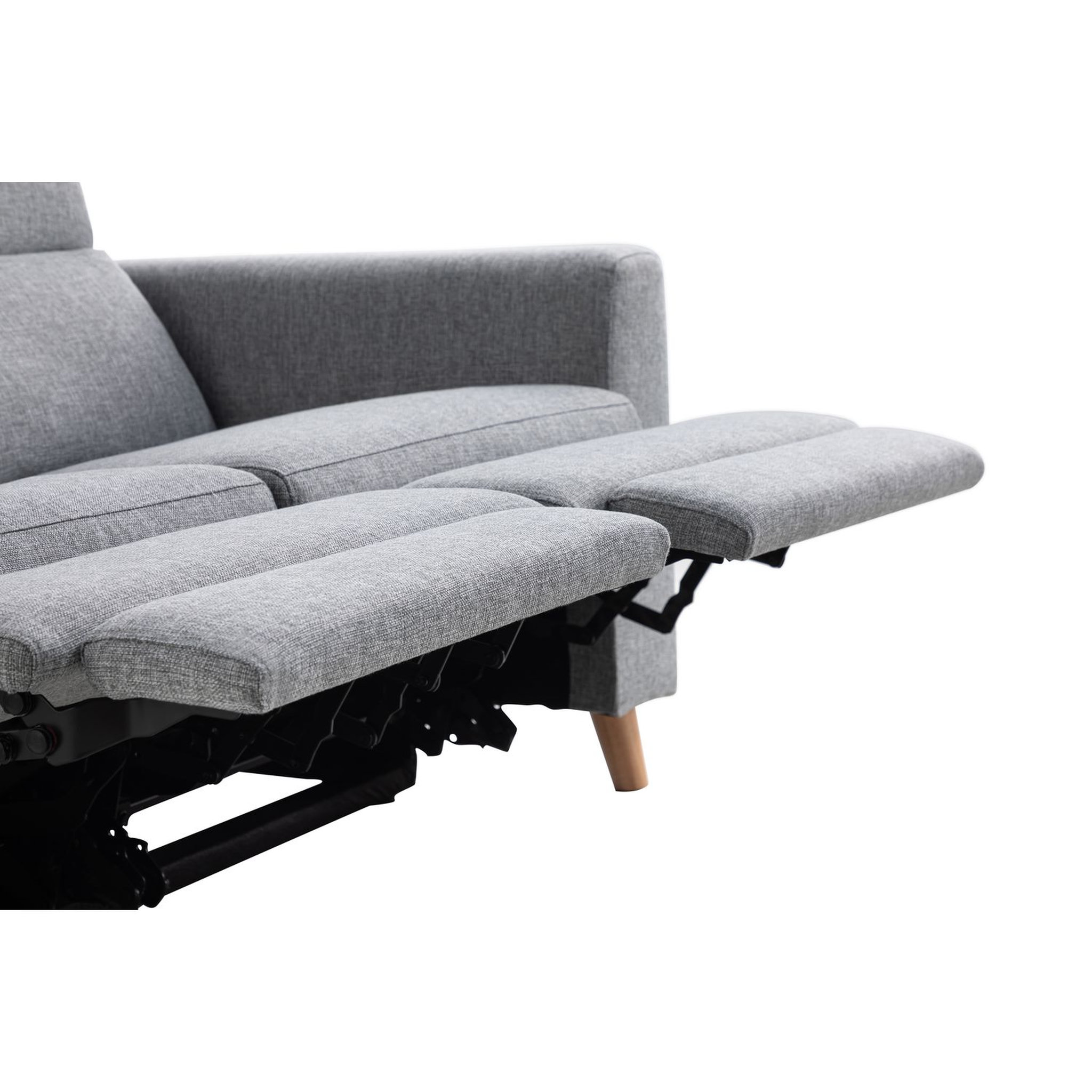 Voir la diapositive 8 : Canapé de relaxation  manuel 2,5 places en tissu coloris gris  et pieds bois hêtre BERKAM
