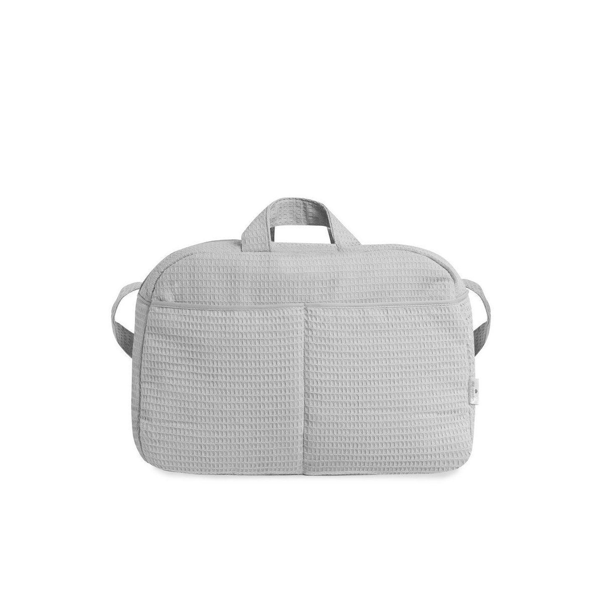 Voir la diapositive 2 : INTERBABY Sac à langer  - coton nid d'abeille - gris - trousse et matelas à langer