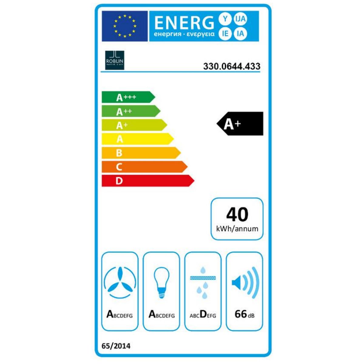 ROBLIN Hotte décorative inclinée 80cm 590m3/h noir - 6989541
