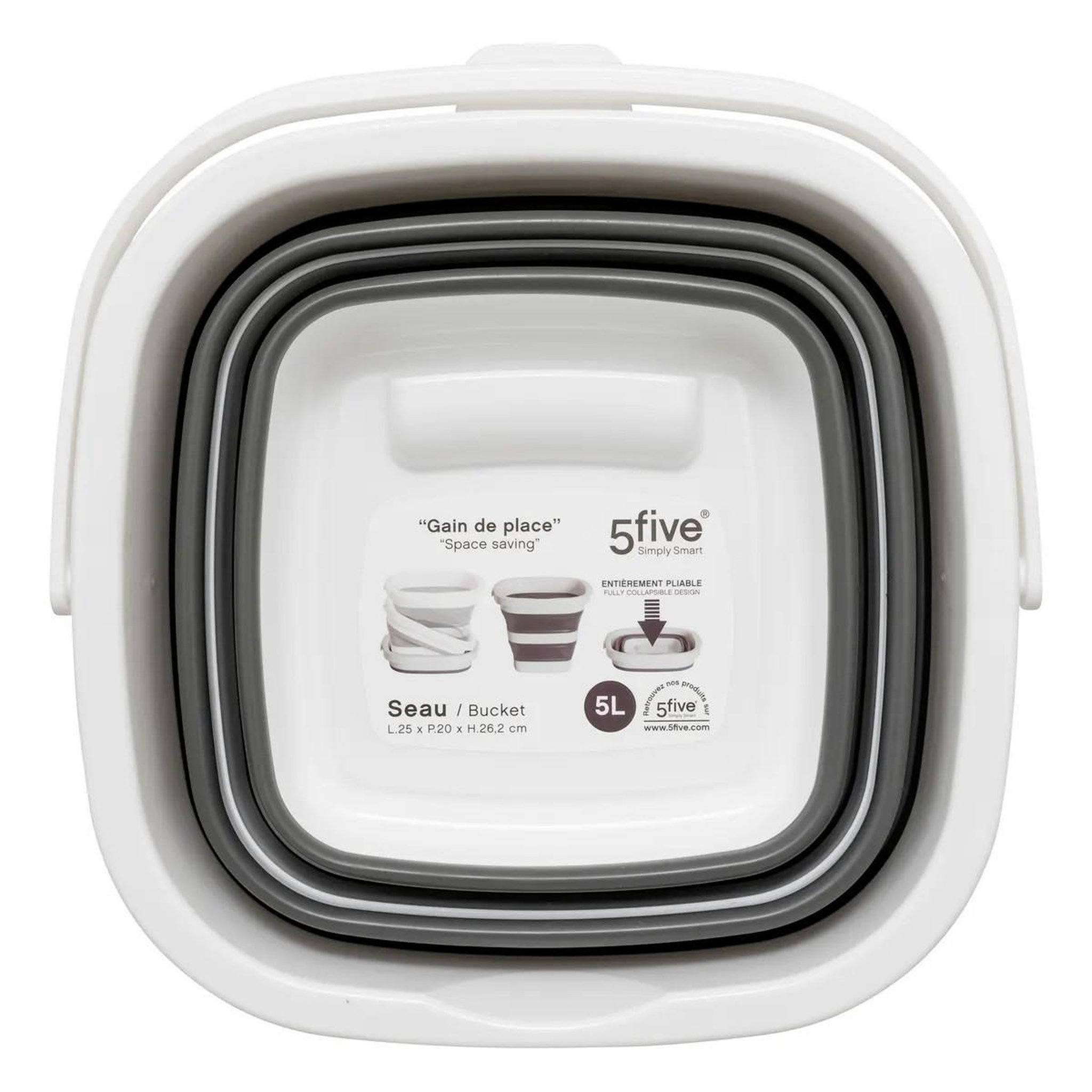 Voir la diapositive 3 : FIVE Seau avec poignée  rétractable  5l gris