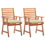 Voir la diapositive 1 : VIDAXL Chaises a manger d'exterieur lot de 2 et coussins Acacia massif