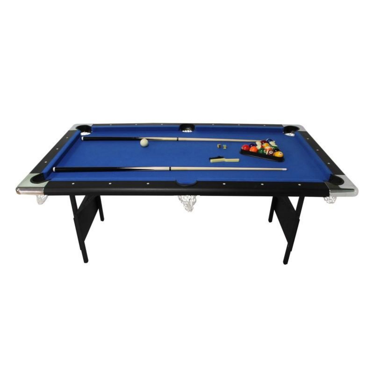 PLAY4FUN Billard pliable, Table de Billard avec Accessoires, 193 x 109 x 81 cm - Noir et Tapis Bleu