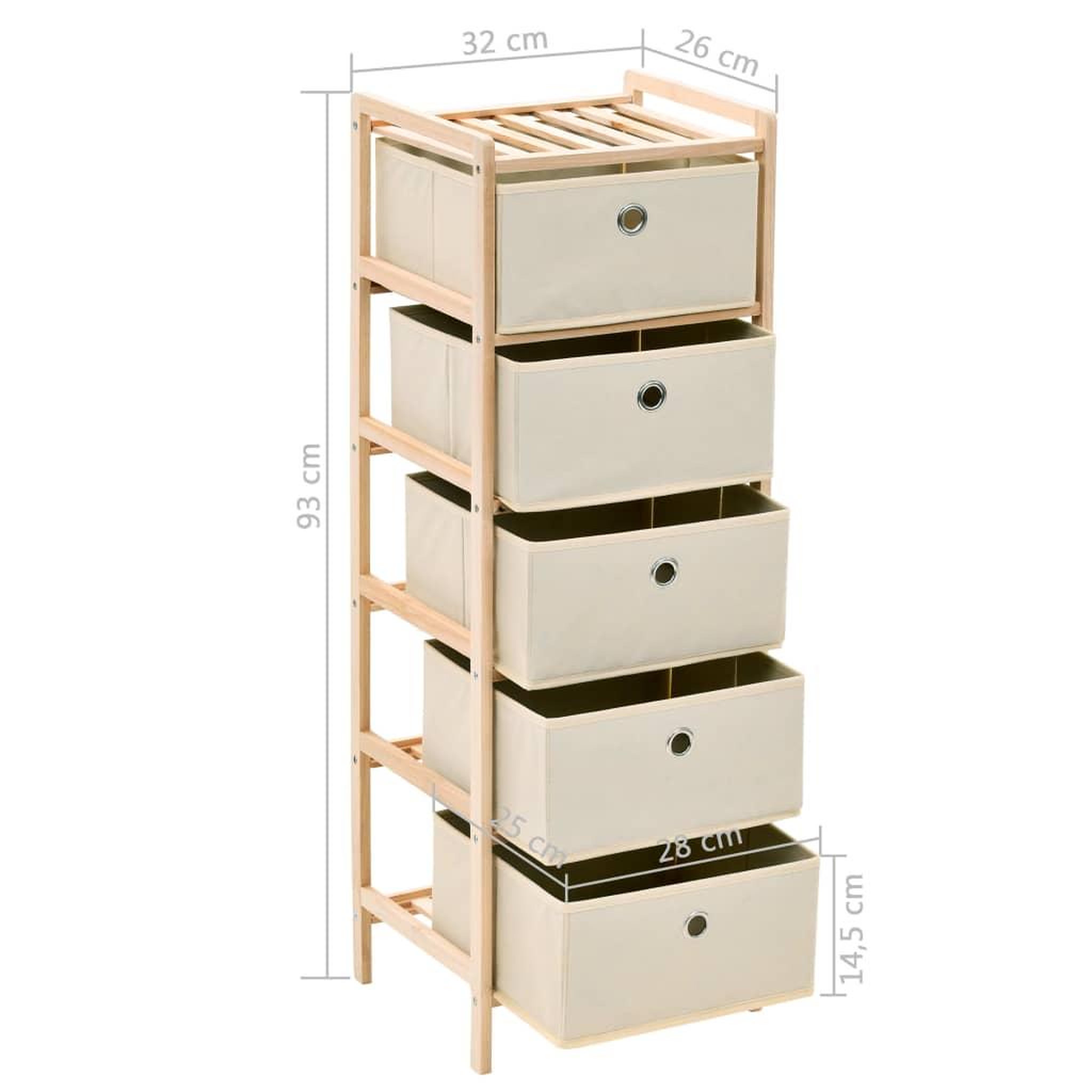 Voir la diapositive 6 : VIDAXL Etagere de rangement 5 paniers tissu bois de cedre beige