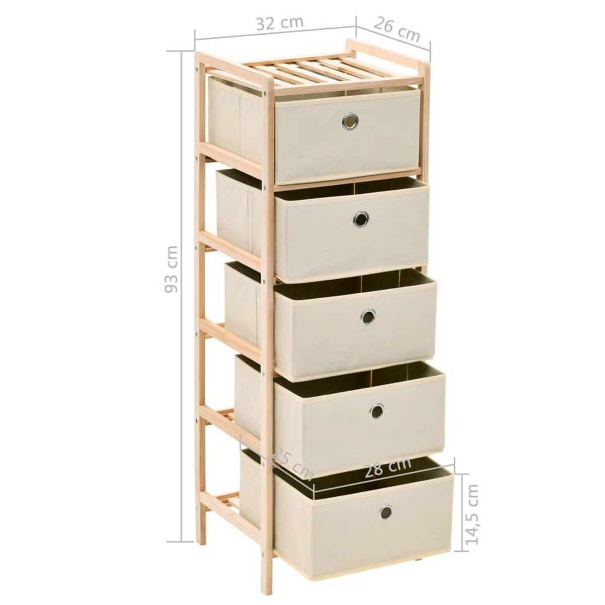 VIDAXL Etagere de rangement 5 paniers tissu bois de cedre beige
