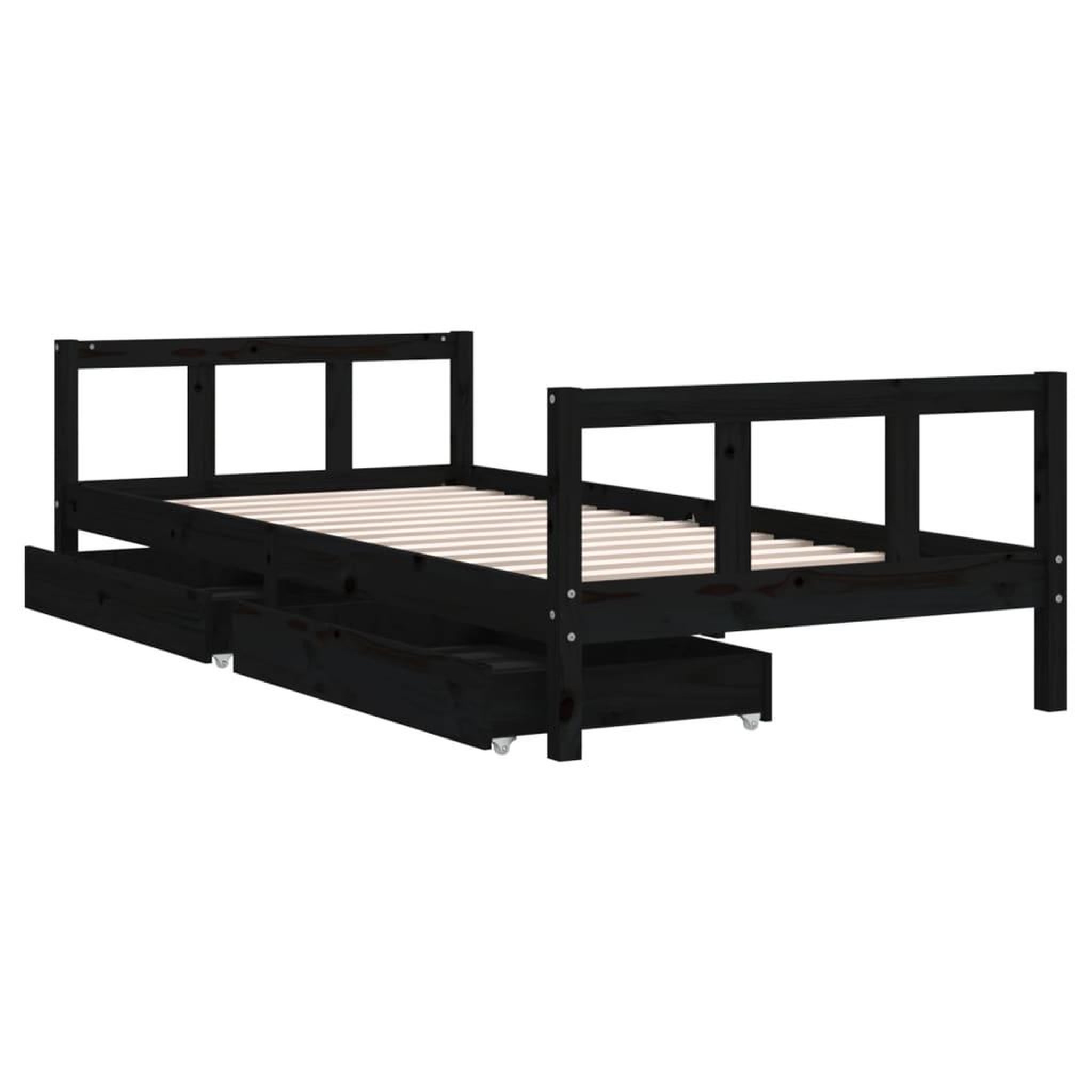 Voir la diapositive 4 : VIDAXL Cadre de lit enfant avec tiroirs noir 90x200 cm bois pin massif