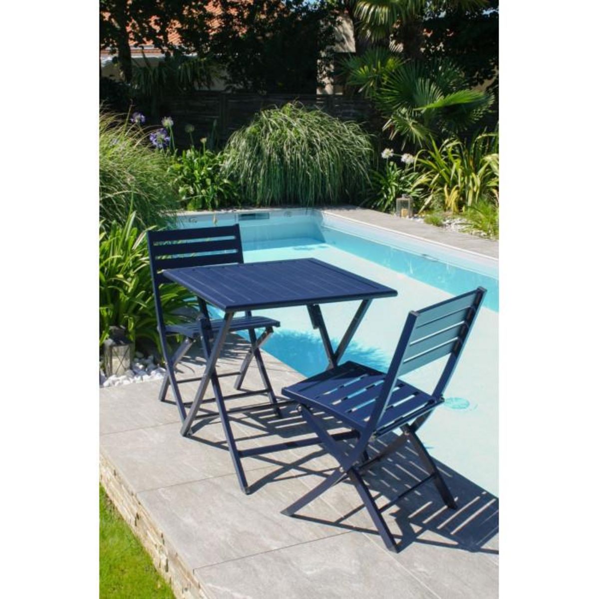 Paris Prix Lot de 2 Chaises de Jardin Pliantes  Marius  82cm Bleu Marine