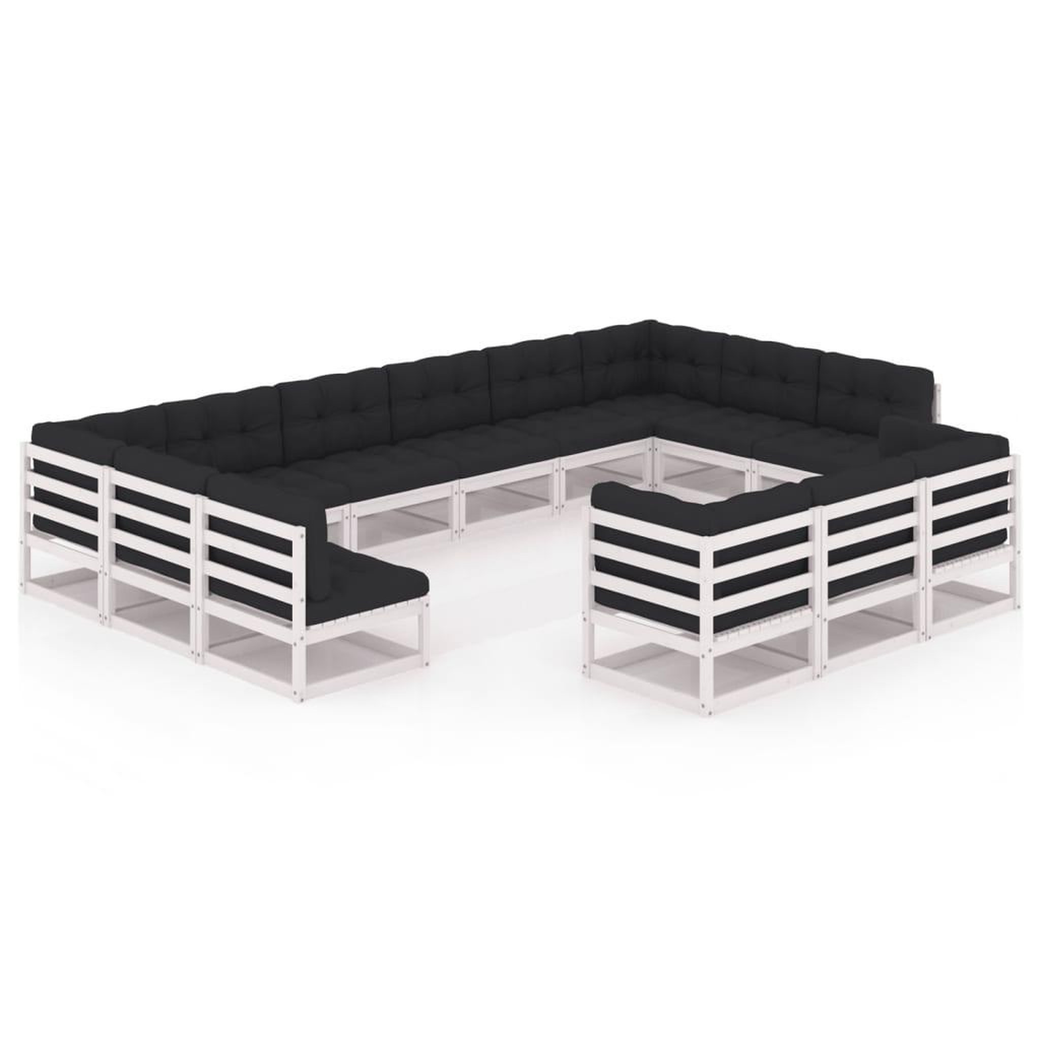 Voir la diapositive 2 : VIDAXL Salon de jardin 13 pcs avec coussins Blanc Bois de pin massif