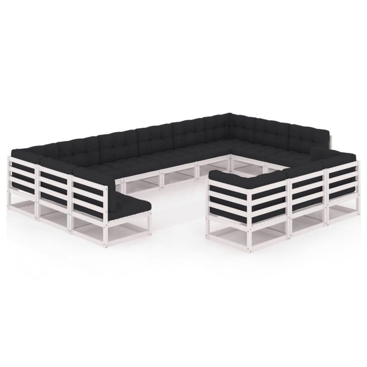 VIDAXL Salon de jardin 13 pcs avec coussins Blanc Bois de pin massif