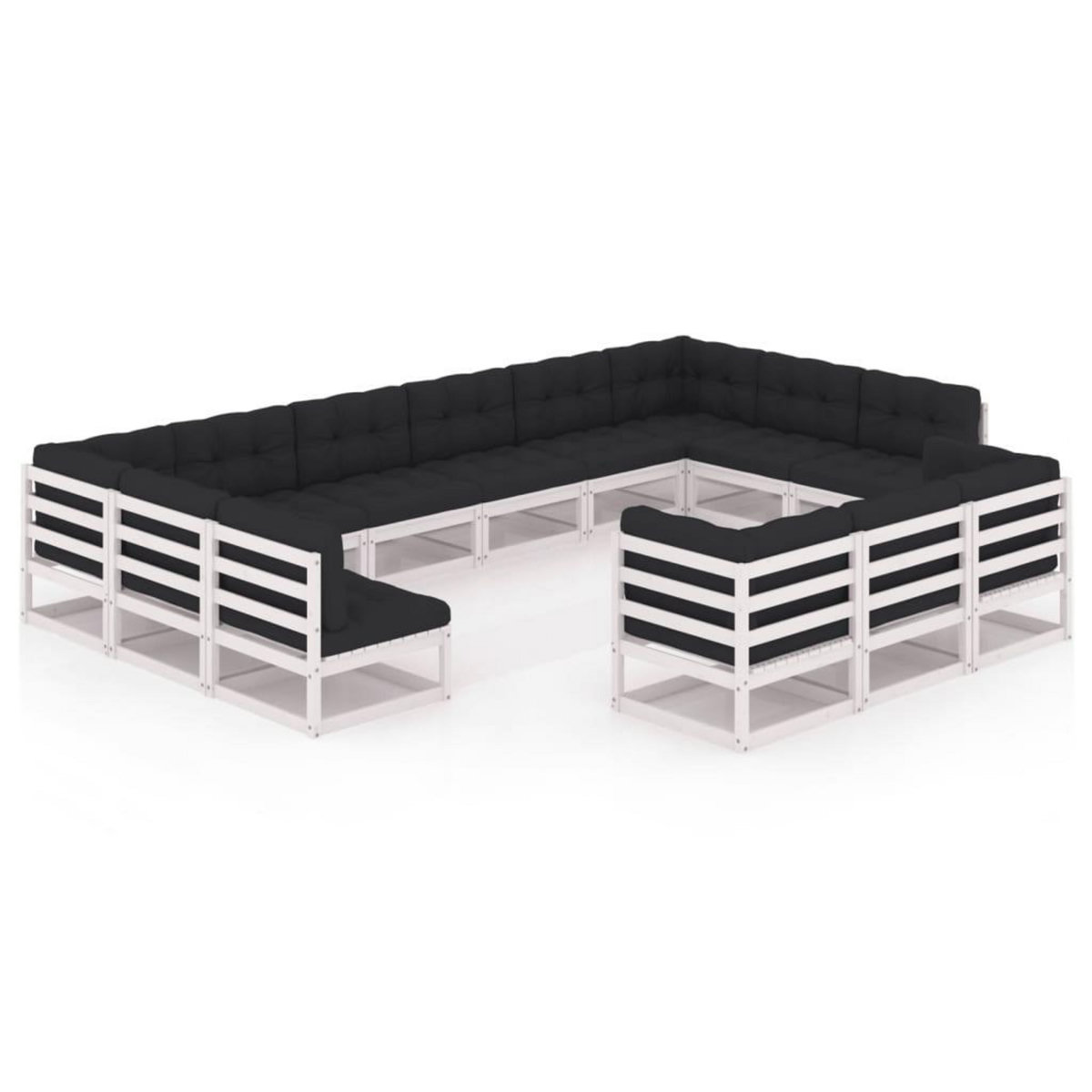 VIDAXL Salon de jardin 13 pcs avec coussins Blanc Bois de pin massif