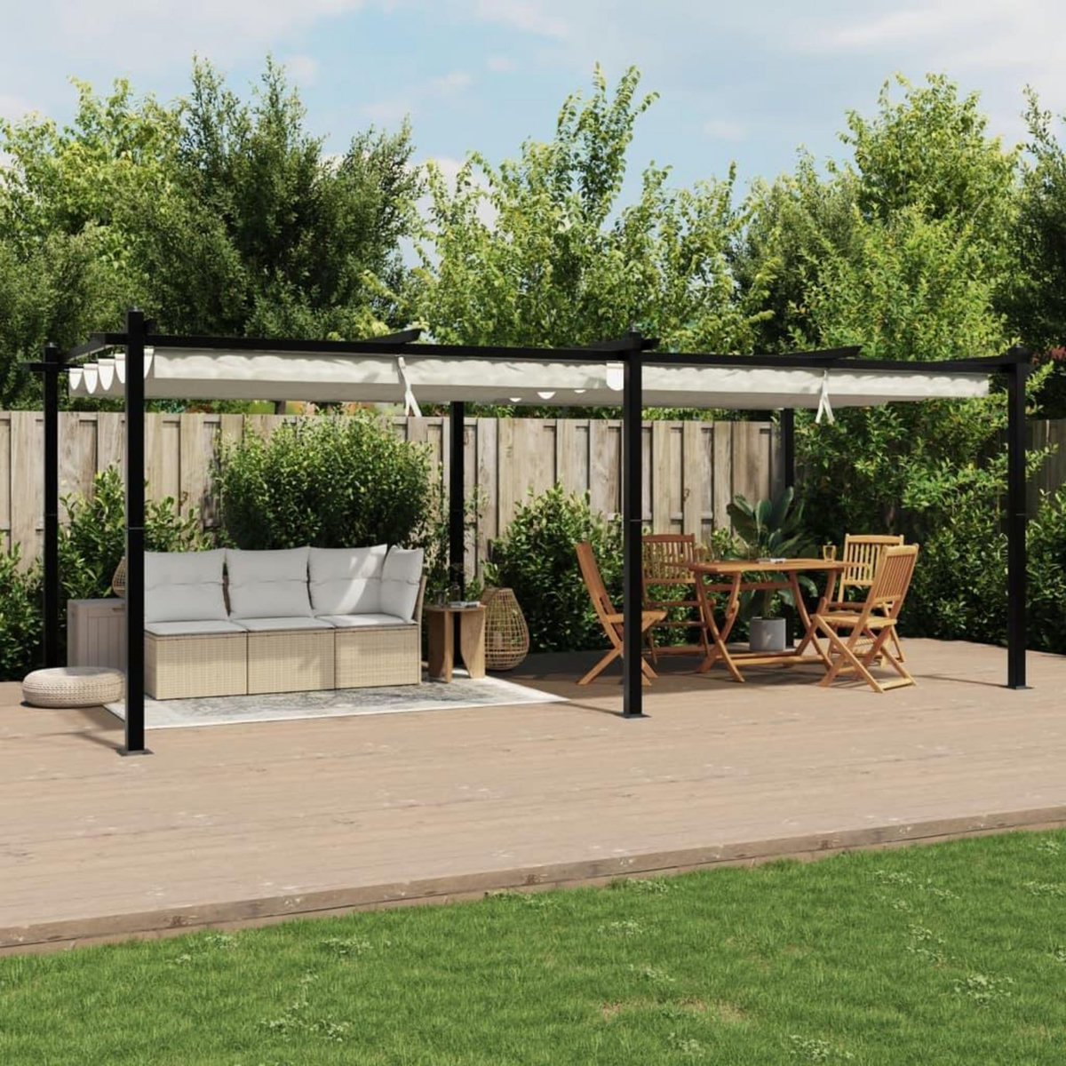 VIDAXL Tonnelle de jardin avec toit retractable creme 3x6 m aluminium