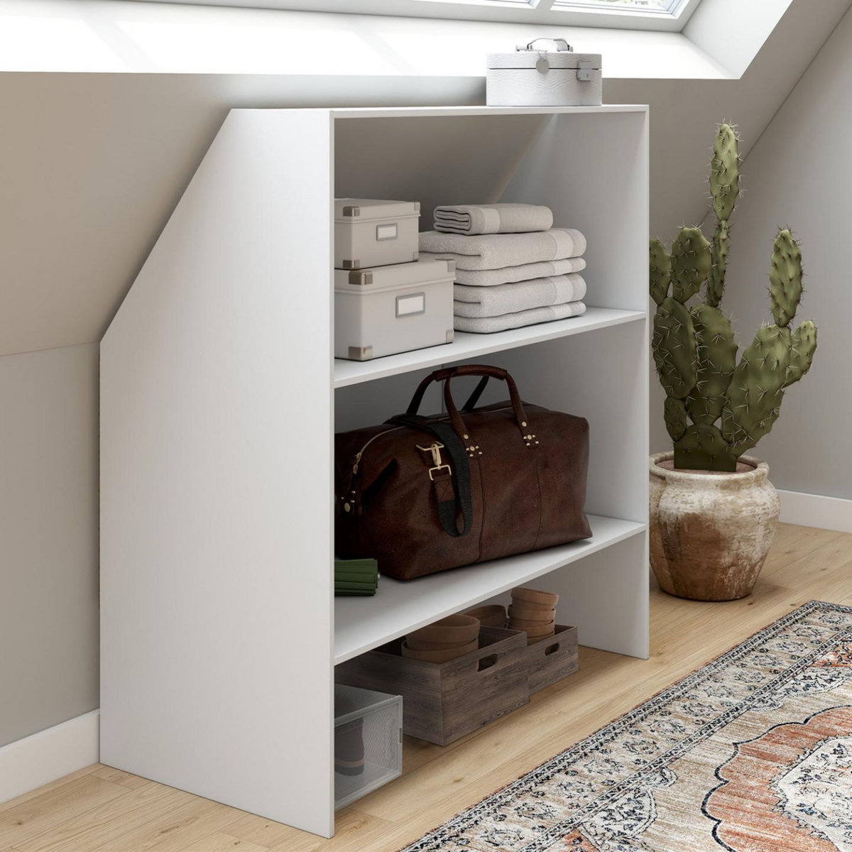 ID MARKET Etagère sous pente 2 niveaux TOMI 100 x 50 x 70/110 cm blanc