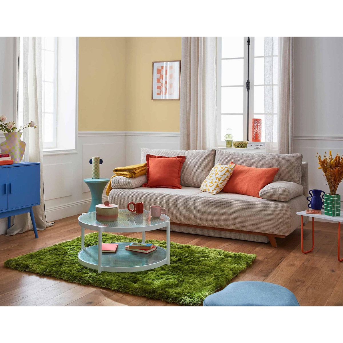 BEST MOBILIER Cristal - canapé 3 places - convertible avec coffre - en velours texturé