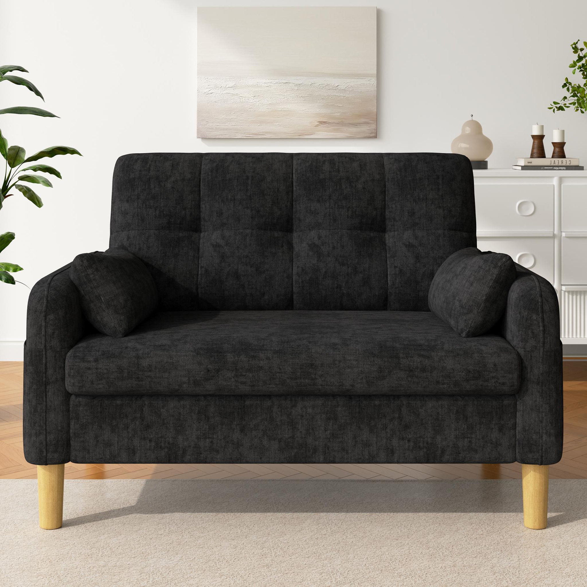 Voir la diapositive 4 : MERAX Canapé 2 places compact avec 2 coussins rangement latéral tissu chenille