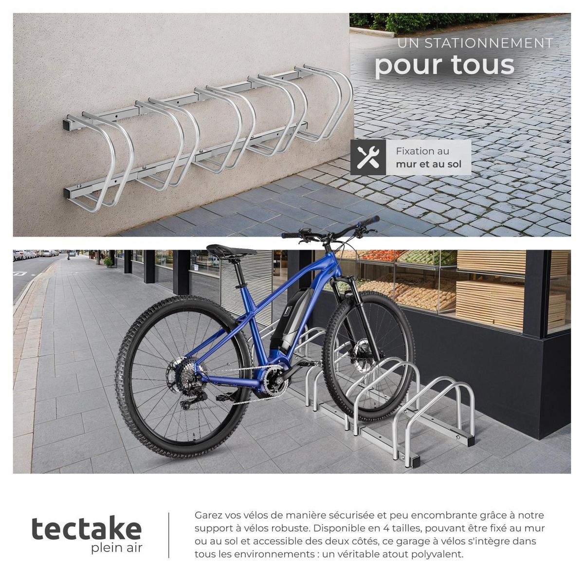 tectake Support à bicyclette en acier inoxydable argent