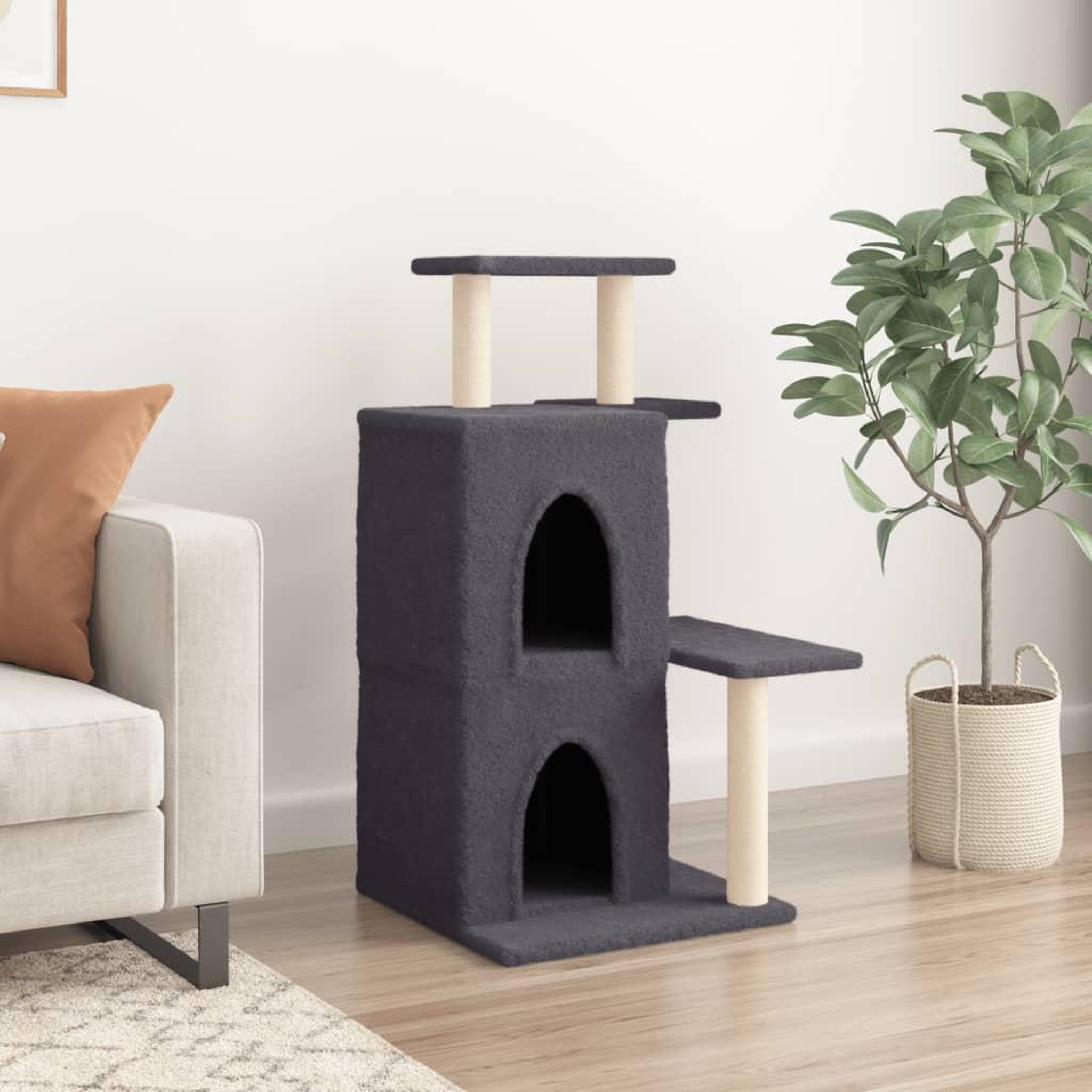 Voir la diapositive 3 : VIDAXL Arbre a chat avec griffoirs en sisal gris fonce 97 cm