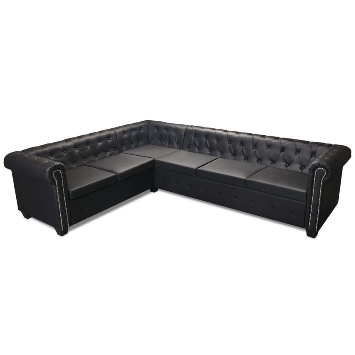 VIDAXL Canape d'angle Chesterfield 6 places Cuir synthetique Noir
