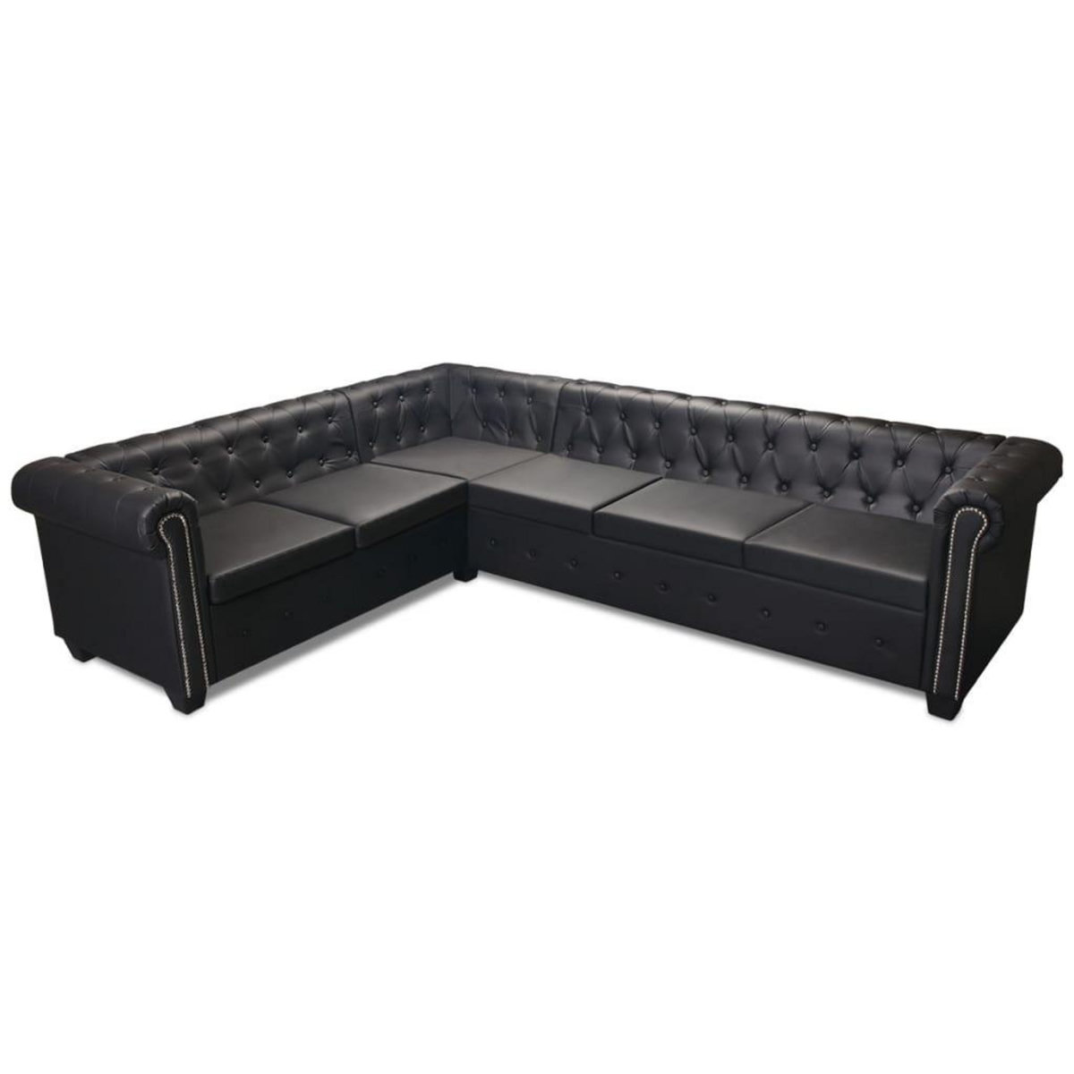 VIDAXL Canape d'angle Chesterfield 6 places Cuir synthetique Noir