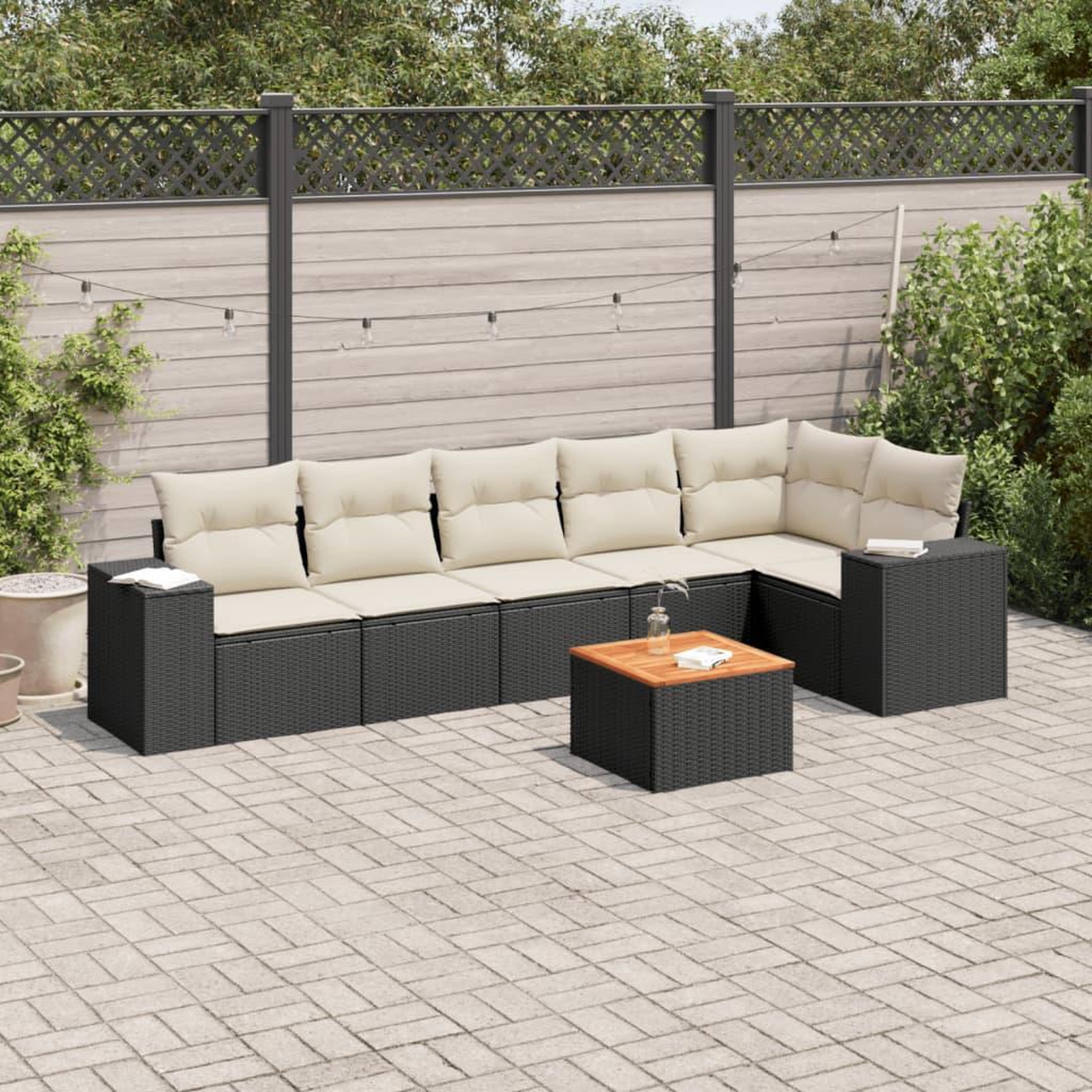 VIDAXL Salon de jardin 7 pcs avec coussins noir resine tressee